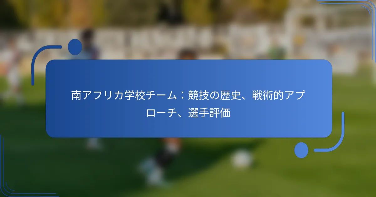 南アフリカ学校チーム：競技の歴史、戦術的アプローチ、選手評価